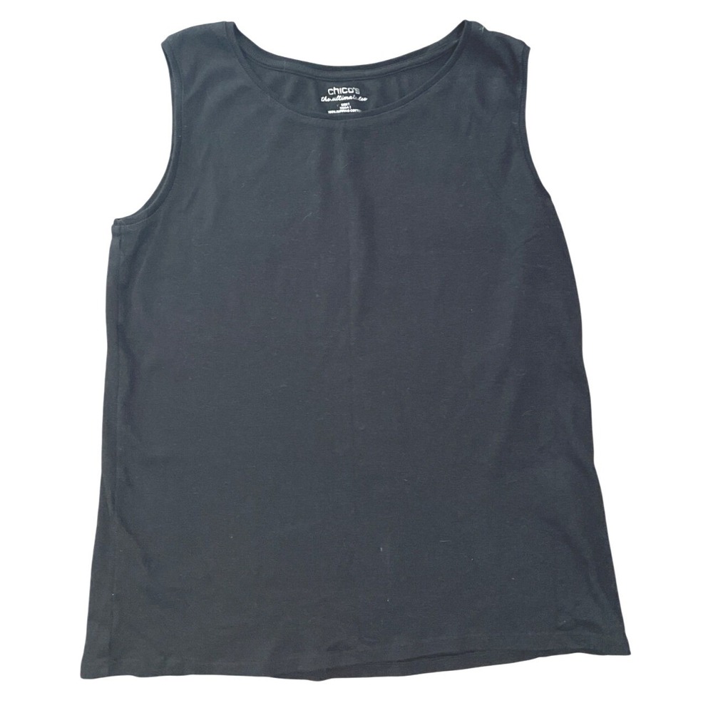 Chico's Women Supima Cotton Layering Tank Top Sleeveless Black Work Wear Size 1